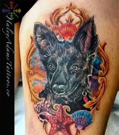 DOG TATTOO DESIGNS - AMAZING, STUNNING, WONDERFUL, 3D, COLORIFIC, ART, PORTRAITS, INK, PERMANENT, DOG TATTOOS FOR MAN & WOMAN