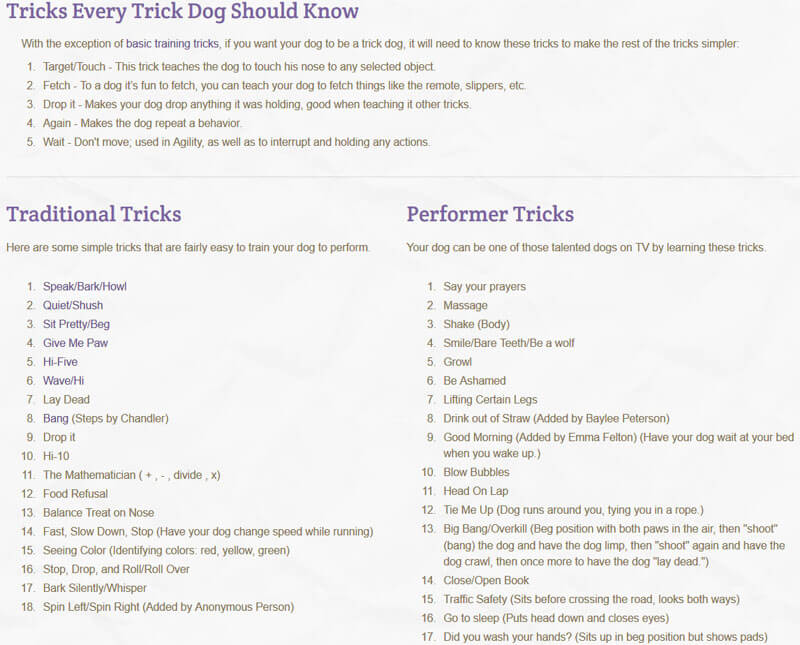 DOG TRICK TYPES