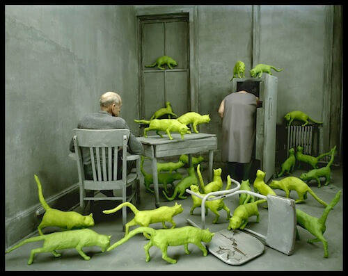 This Image (c) Sandy Skoglund, Radioactive Cats, 1980 - Dog and cat Art, dog vs cat