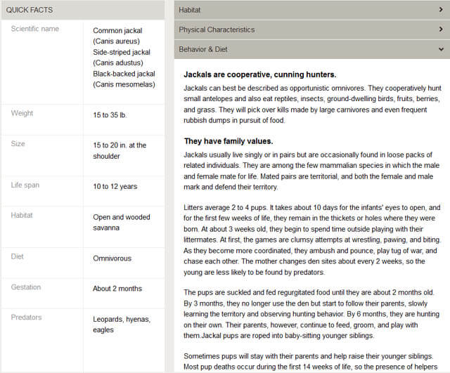 JACKAL INFORMATION TABLE by WWW.AWF.ORG